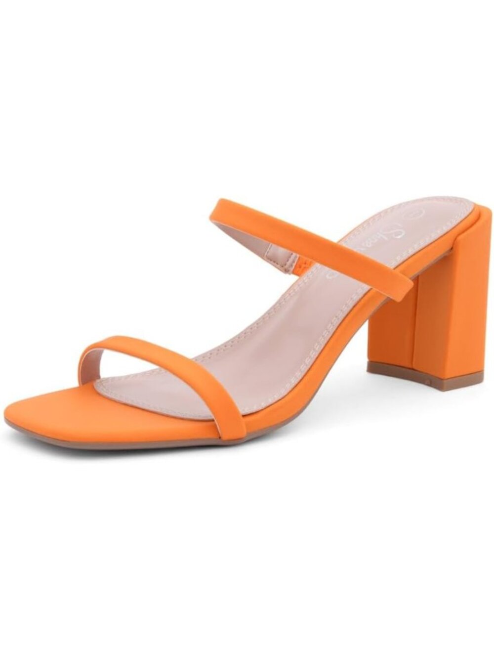 Stylish Square Toe Heeled Sandals for Women - 2 Strap Slip-On, 3.25" Chunky